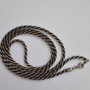 Vintage Three Tone Black Dilver/Gold Metal Twist Necklace